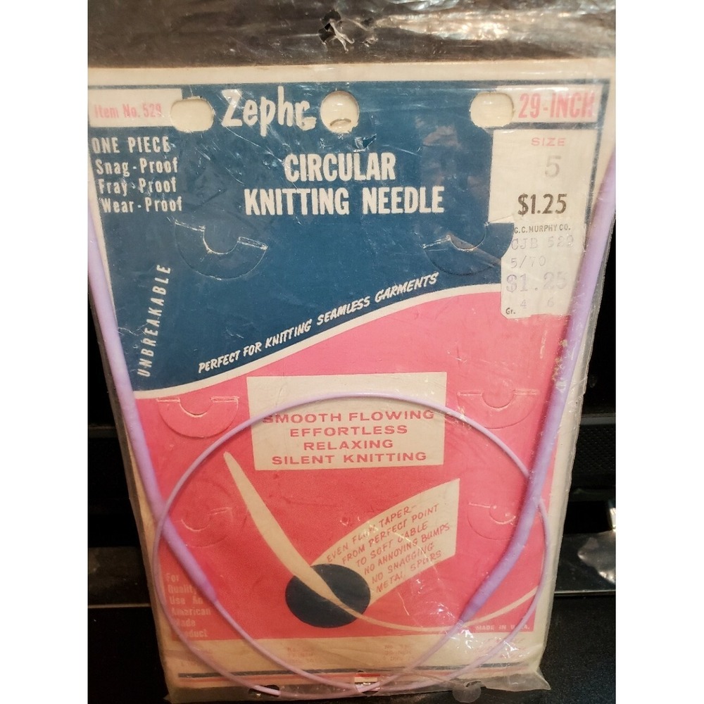 Vintage Zephyr Circular Knitting Needle Size‎ 5 29 Inch Unbreakable Made in USA
